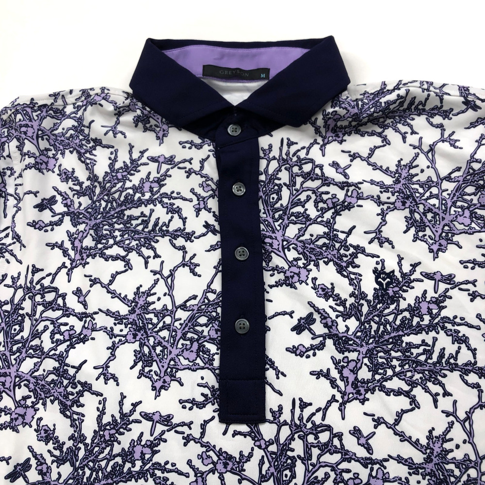 Greyson Medium Mens Golf SS Button Polo Shirt All Over Print Purple MINT